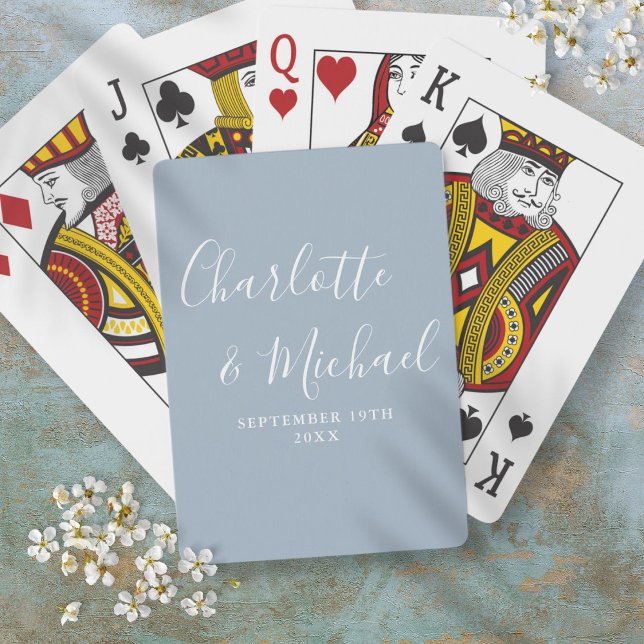 Baralho Assinatura em Azul Empoeirado  (Dusty Blue Signature Script Playing Cards)