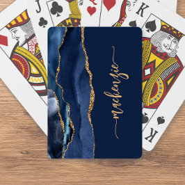 Baralho Assinatura Personalizada Azul Marinho Ágata Dourad