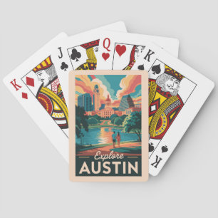 Baralho Austin Texas Skyline Viagem Art Vintage