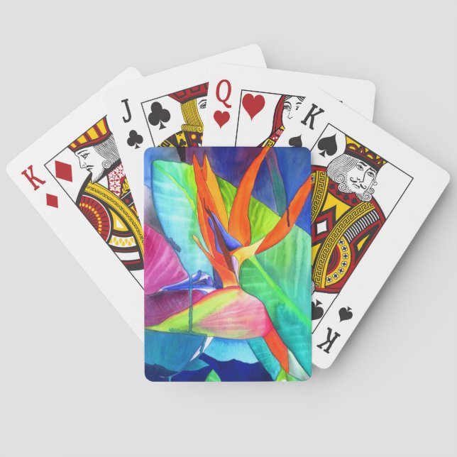 Baralho Ave do Paraíso Strelitzia, arte tropical floral (Verso)