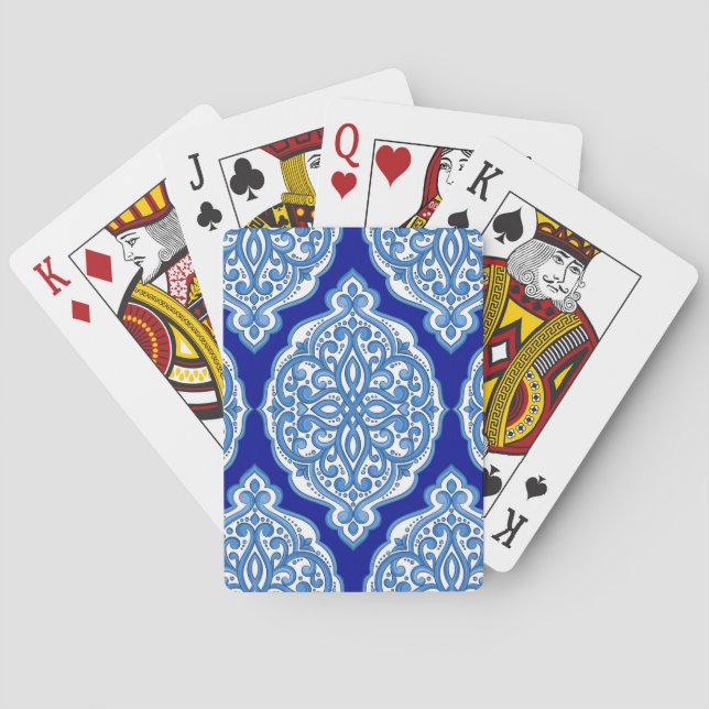 Baralho Azul-branco-luxo, ornamento turco. (Verso)