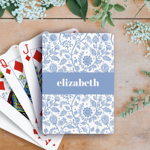 Baralho Azul e Branco Floral Nome Personalizado Botânico M