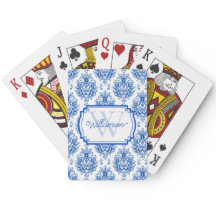 Azul Francês Toile Padrão Nome Monograma