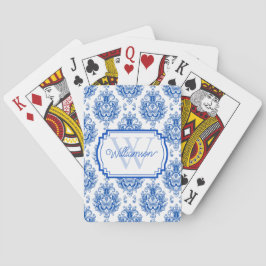 Baralho Azul Francês Toile Padrão Nome Monograma