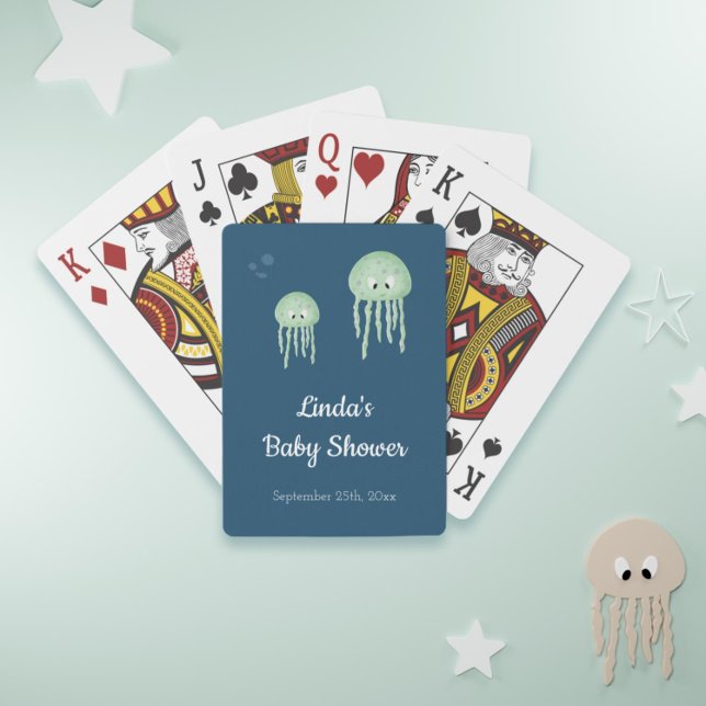 Baralho Azul sob o mar Chá de fraldas de medusa (Cute jellyfish baby shower playing cards for your under the sea theme party)