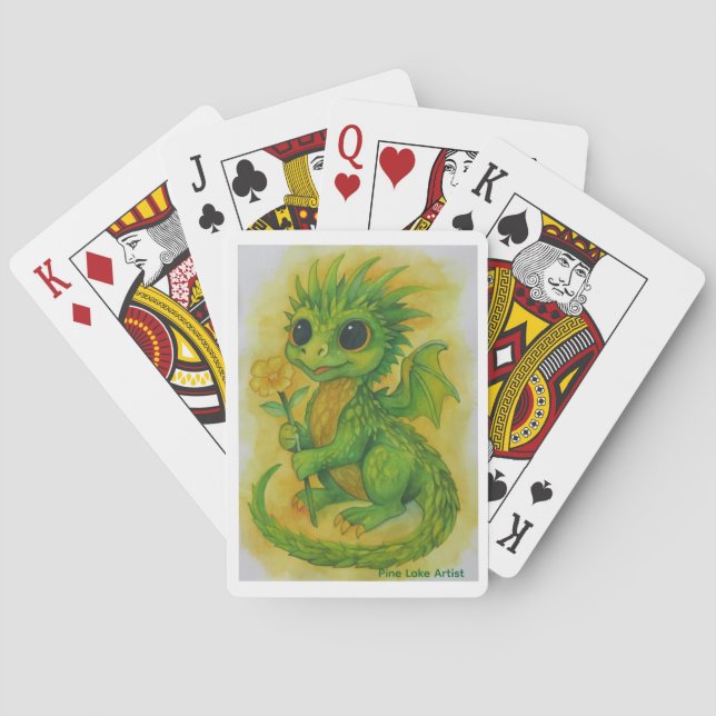 Baralho Baby Green Dragon Bringing A Flower Playing Cards (Verso)