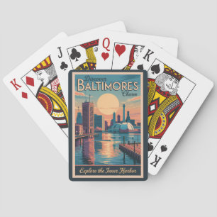 Baralho Baltimore Maryland Skyline Viagem Art Vintage