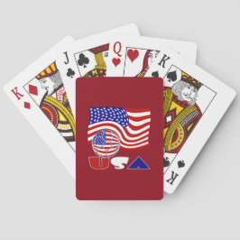 Baralho Bandeira Americana Bola de Futebol EUA Fundo Verme