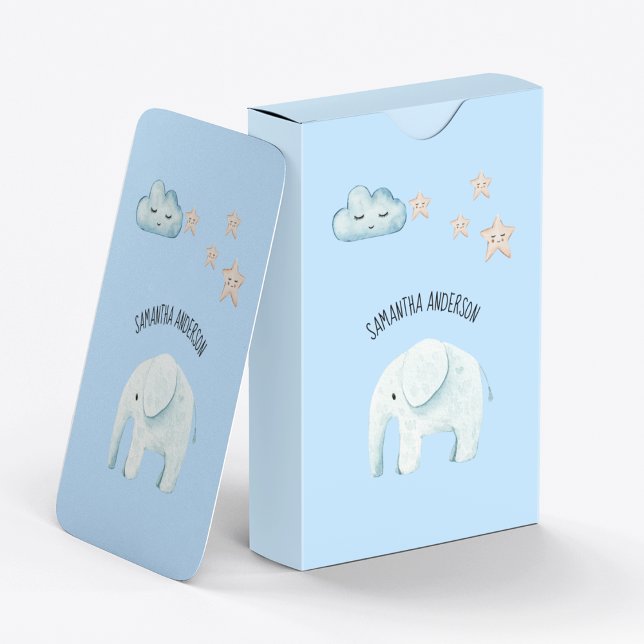 Baralho Bela Moderna Pastel Blue Elephant & Stars Kid (Criador carregado)