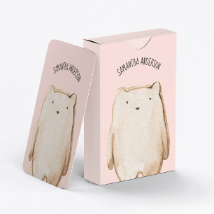 Baralho Beleza Moderna Urso Rosa Pastel com Nome