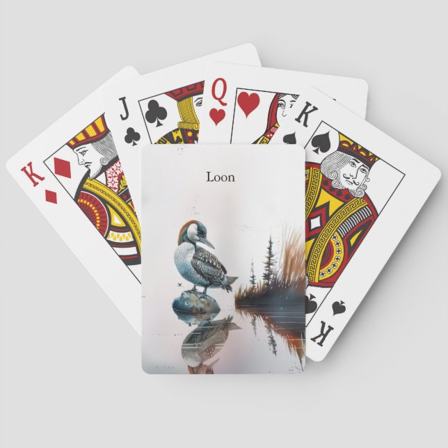 Baralho belo leão em uma rocha de aquarela (Verso)