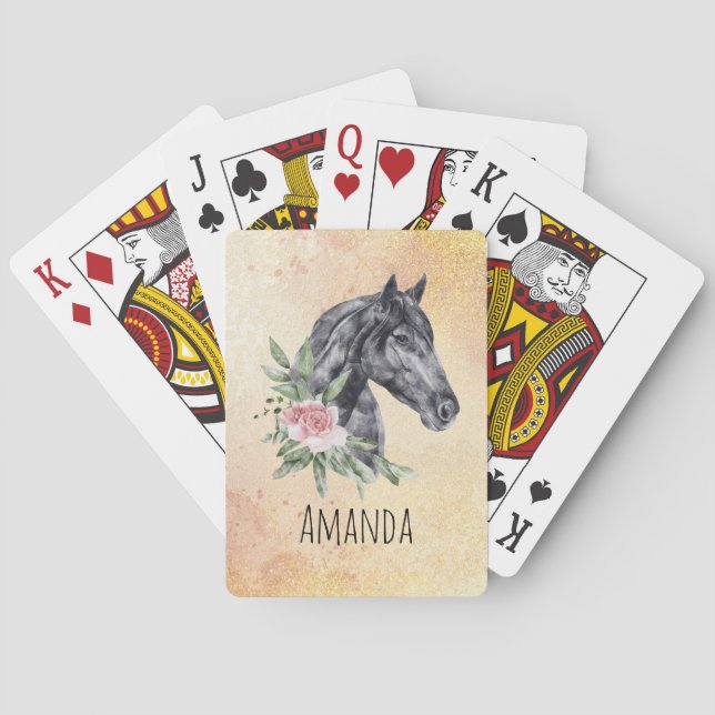 Baralho Belo Retrato de Cabeça de Cavalo Negro Aquarela (Verso)