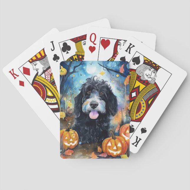 Baralho Bernedoodle de Halloween com Abóboras Assustadoras (Verso)