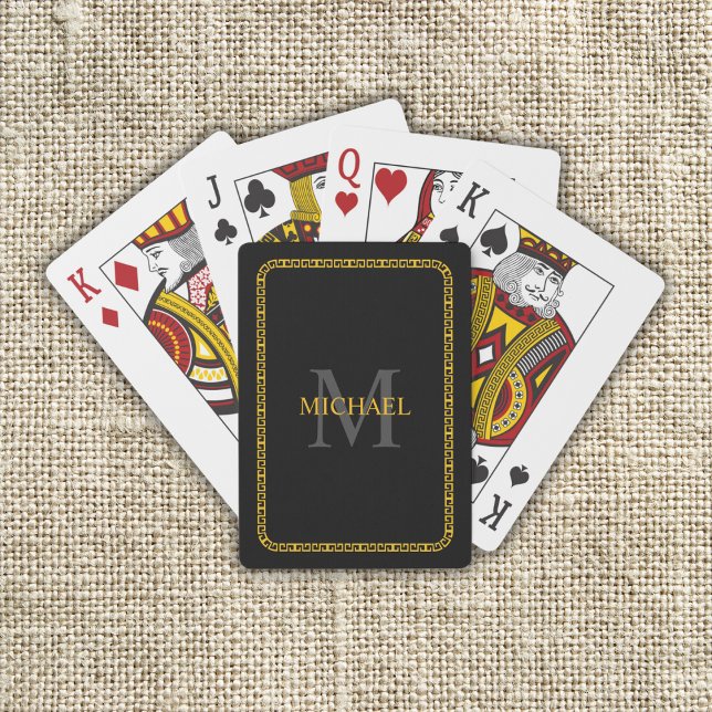 Baralho Black and Gold Personalized Monogram and Name (Black and Gold Personalized Monogram and Name Poker Cards)