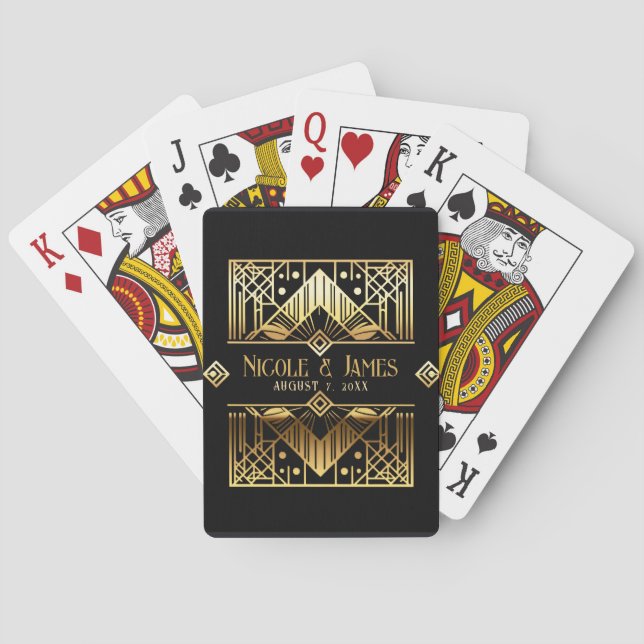 Baralho Black & Gold Art Deco Agradecimento de Casamento (Verso)