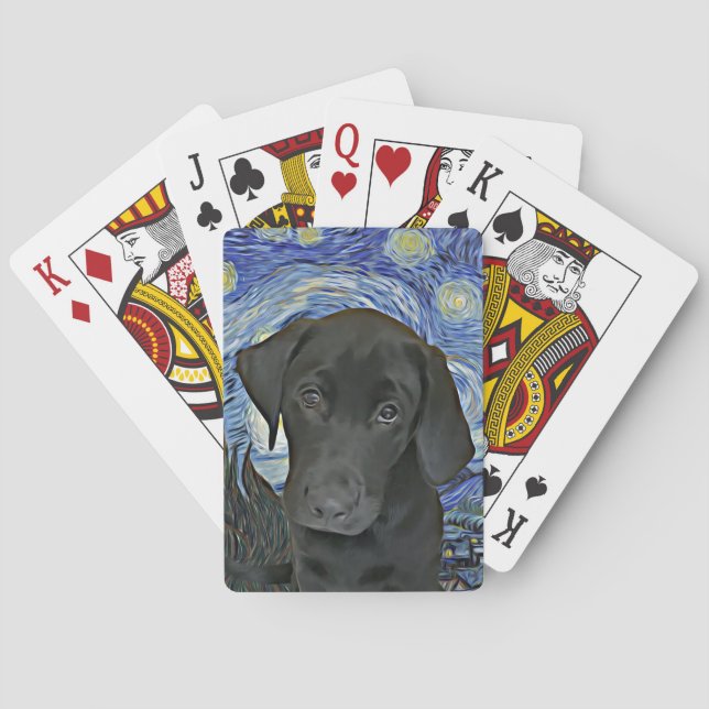 Baralho Black Lab Puppy Starry Night Van Gogh Inspirou  (Verso)