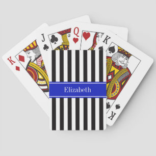 Baralho Black White Stripe Royal Blue Ribbon Name Monogram