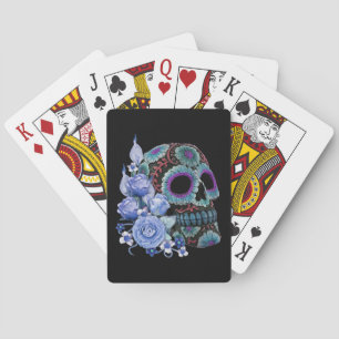 Baralho Blue Floral Black Sugar Skull Day Of The Dead