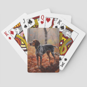 Baralho Bluetick Coonhound nas Folhas de Outono Caídas Ins