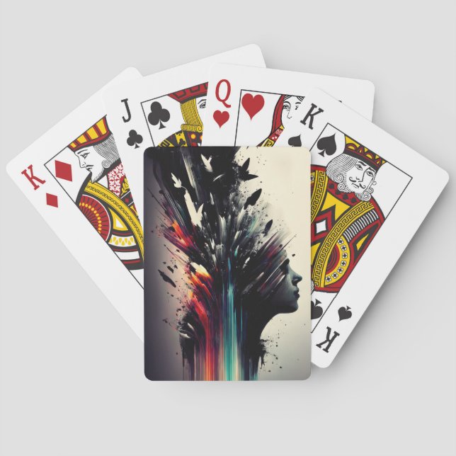 Baralho Boho abstrato art com cara de menina (Verso)