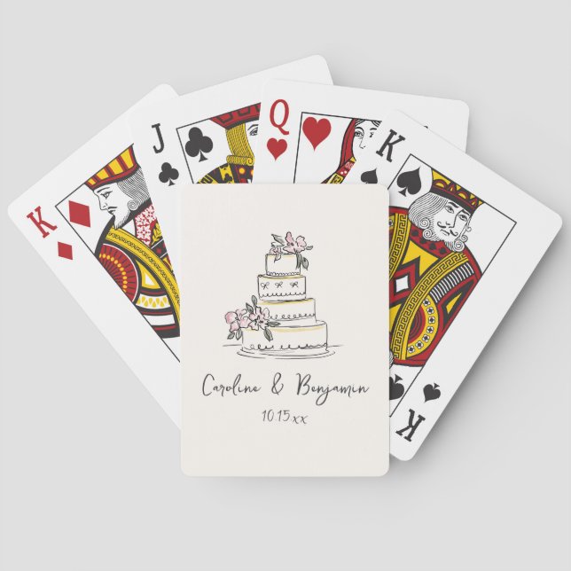 Baralho Bolo de Casamento com Doodle de Creme Rosado Escri (Verso)