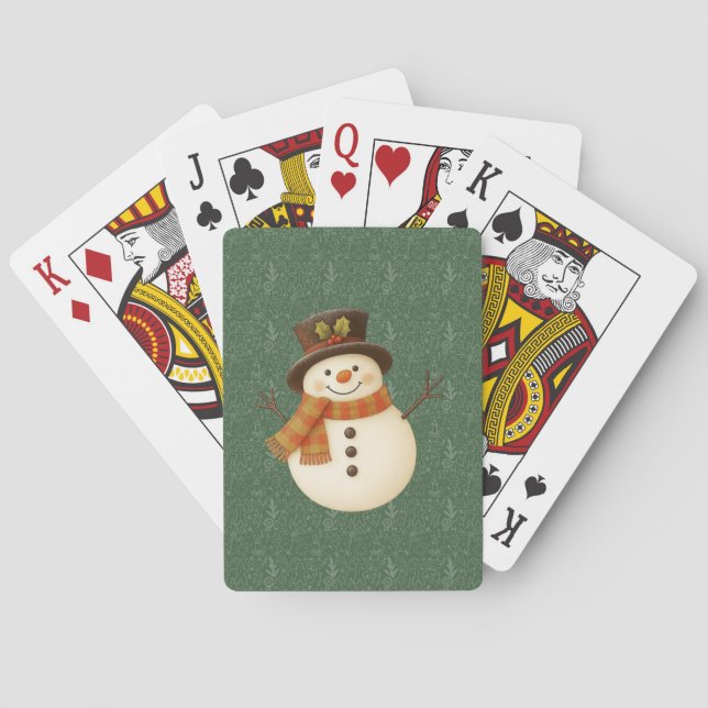 Baralho Boneco de neve rústico verde vintage fofo (Verso)
