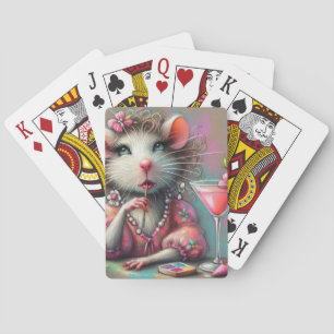 Baralho Bonito Rat Lady Tendo um Martini Contemplando