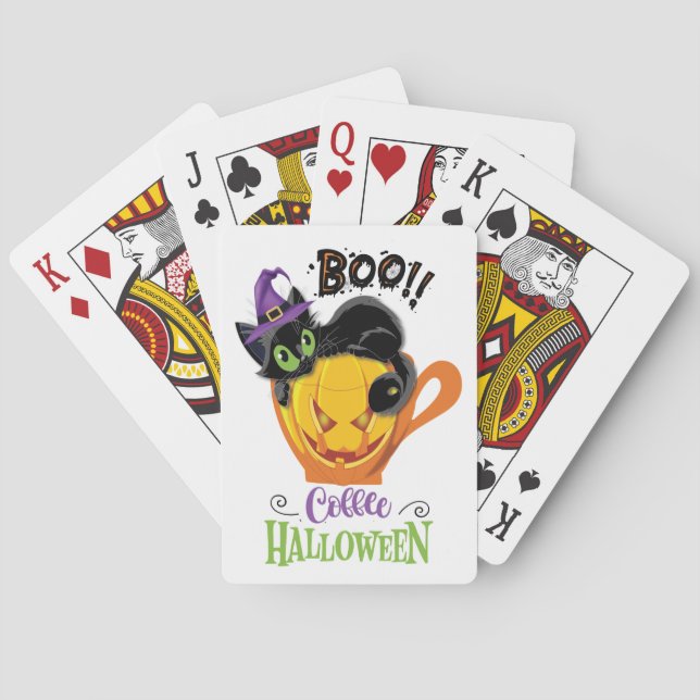 Baralho Boo Black Cat, Assustador Pumpkin Café Halloween (Verso)