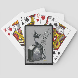 Baralho Boo Gatinho ouve músicas tocando cartas