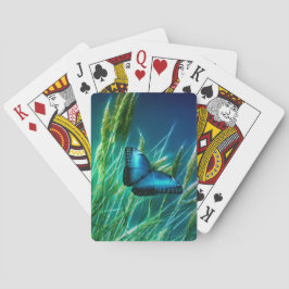 Baralho Borboleta Azul Morpho na Grama Verde