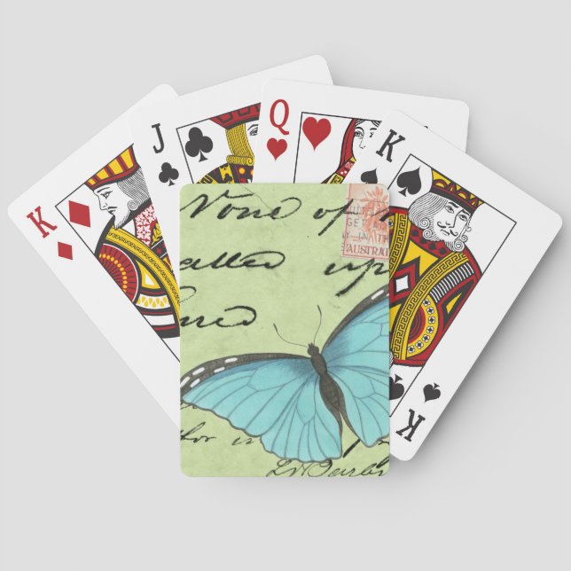 Baralho Borboleta de asa azul no cartão postal (Verso)