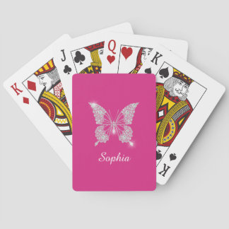 Baralho Borboleta Diamante Branco, Nome em Letra, Fuchsia