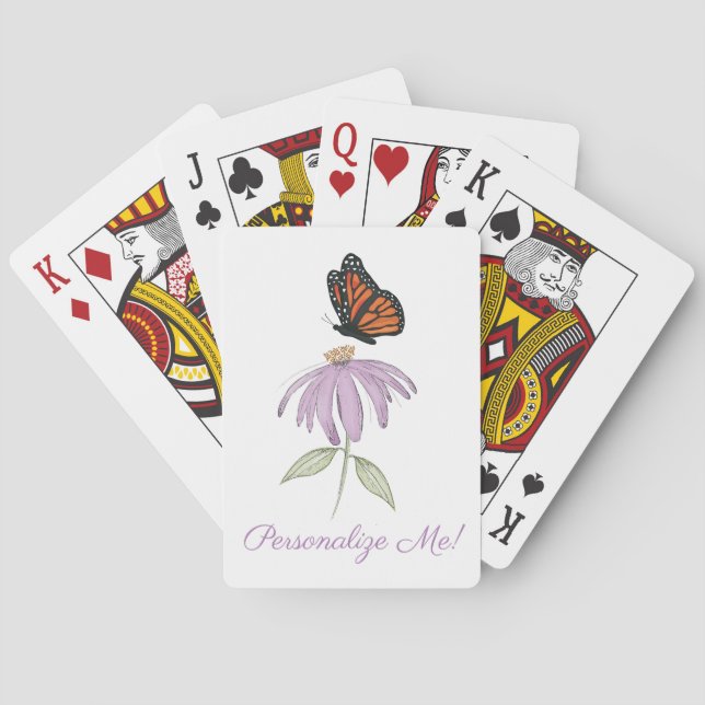 Baralho Borboleta Monarca com Flor de Cone Roxo (Verso)