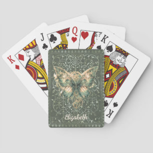 Baralho Borboleta Personalizada Verde Chique Steampunk
