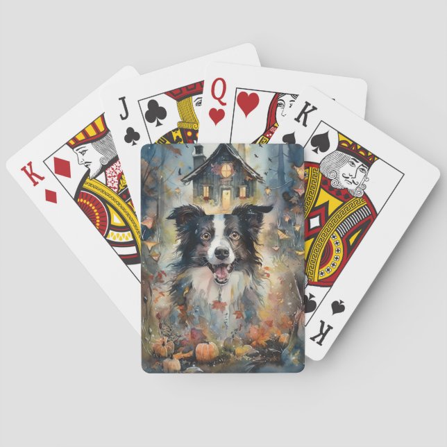 Baralho Border Collie de Halloween com Abóboras Assustador (Verso)