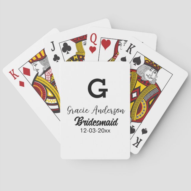 Baralho Bridesmaid adiciona nome monograma simples e moder (Verso)
