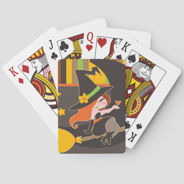 Baralho "Bruxa de cabelo vermelha bonito do Dia das Bruxas (Verso)