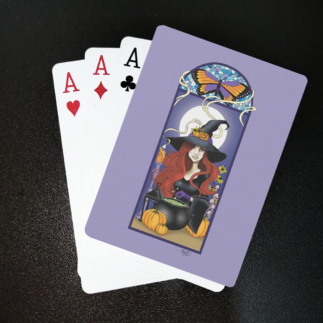 Baralho Bruxa de Outono Art Nouveau Abóboras Lua Roxa (Criador carregado)