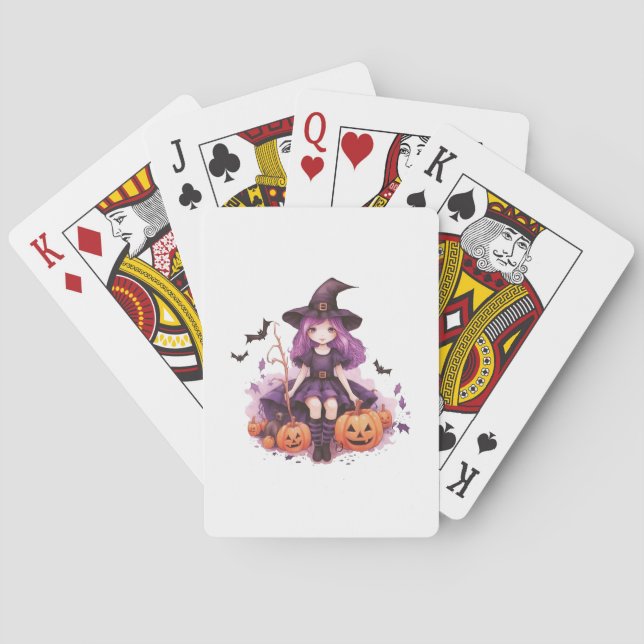 Baralho Bruxas Bonitas de Cabelo Roxo Abóboras & Morcegos (Verso)
