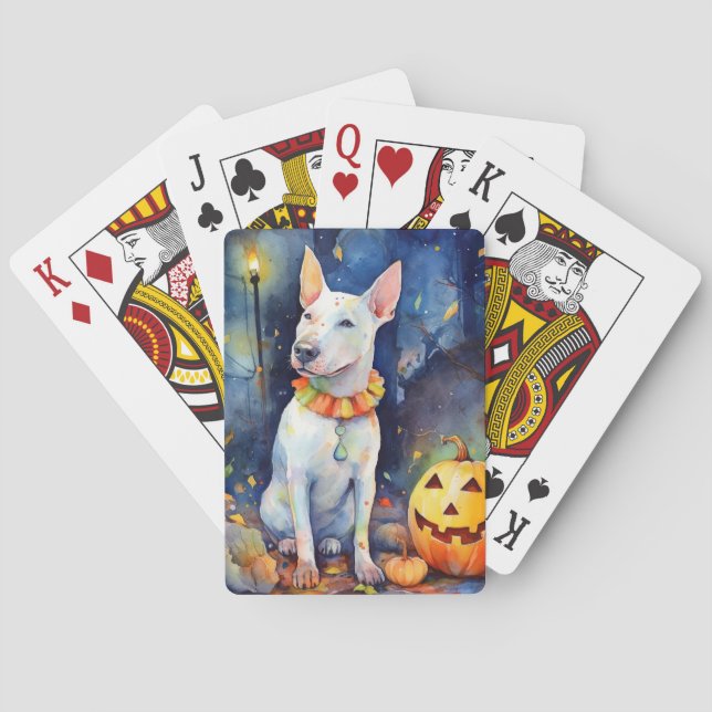 Baralho Bull Terrier de Halloween com Abóboras Assustador  (Verso)