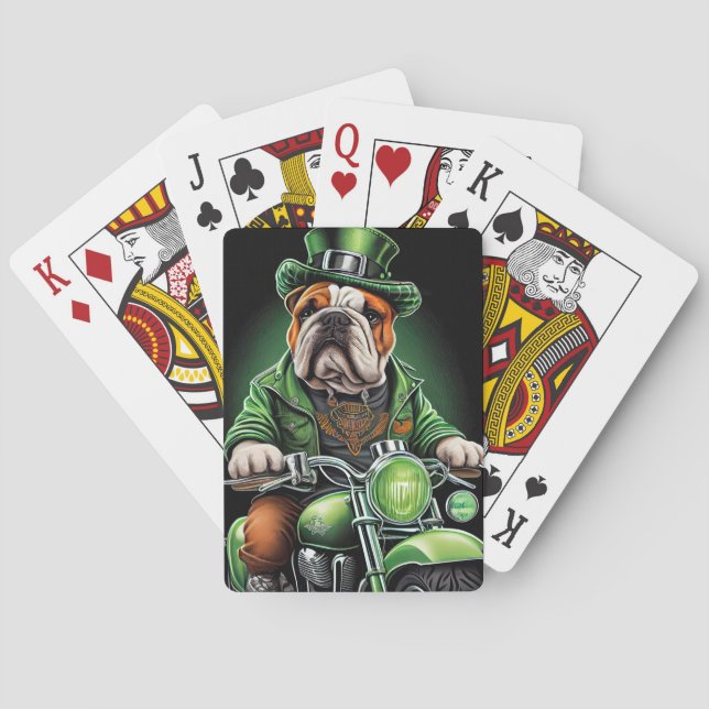Baralho Bulldog Dirigindo Bicicleta Dia de São Patrício (Verso)