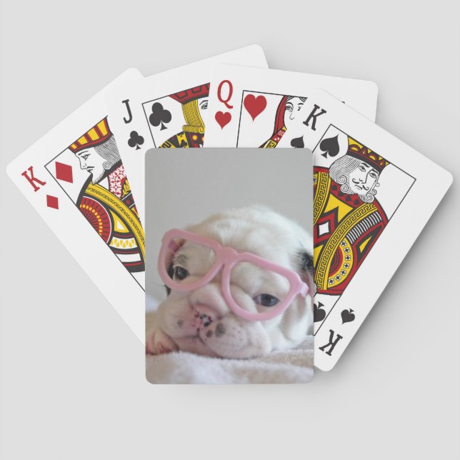 Baralho Bulldog Francês em Óculos Cardíacos (Verso)