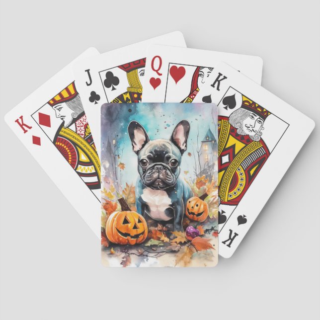 Baralho Bulldog Francês Halloween Com Pumpkins Assustado (Verso)
