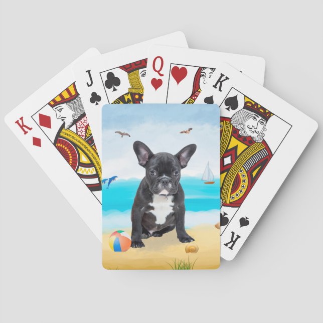 Baralho Bulldog francês na praia (Verso)