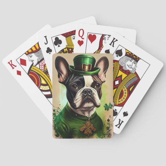 Baralho Bulldog Francês vestido de Dia de São Patrício (Verso)