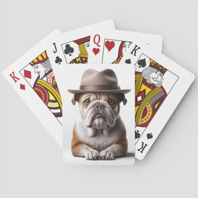 Baralho Bulldog Vestindo um Fedora  (Verso)