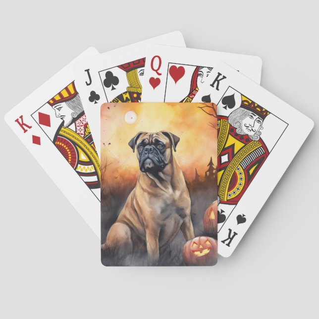 Baralho Bullmastiff de Halloween com Abóboras Assustador (Verso)