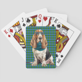 Baralho Cachorro Basset Hound Fofo Xadrez Teal Monogramado