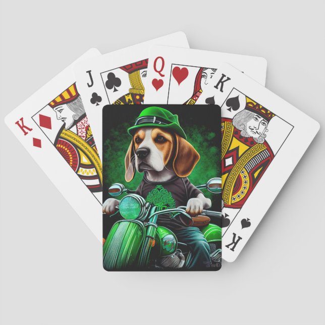 Baralho Cachorro Beagle dirigindo bicicleta no Dia de São  (Verso)