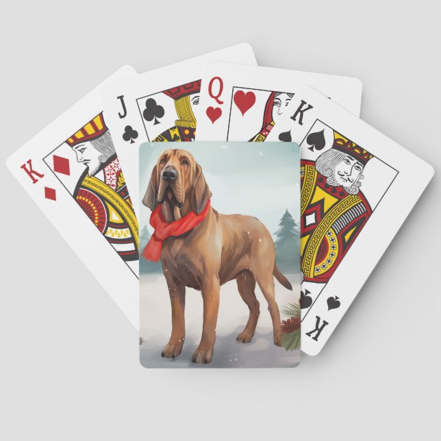 Baralho Cachorro Bloodhound na Neve Natal (Verso)